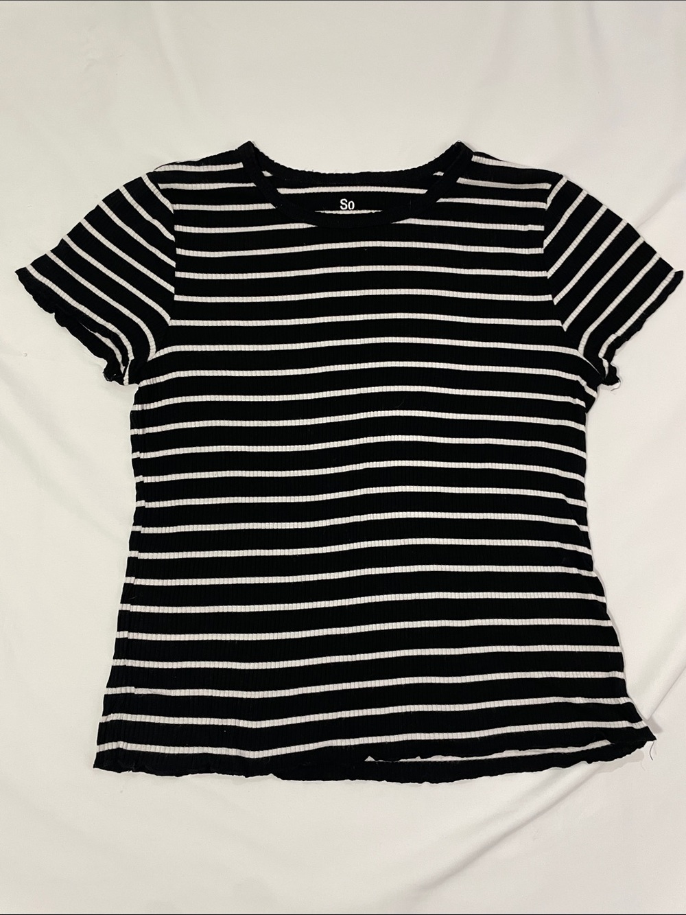 SO Black & White Striped Ribbed Short Sleeve Tee